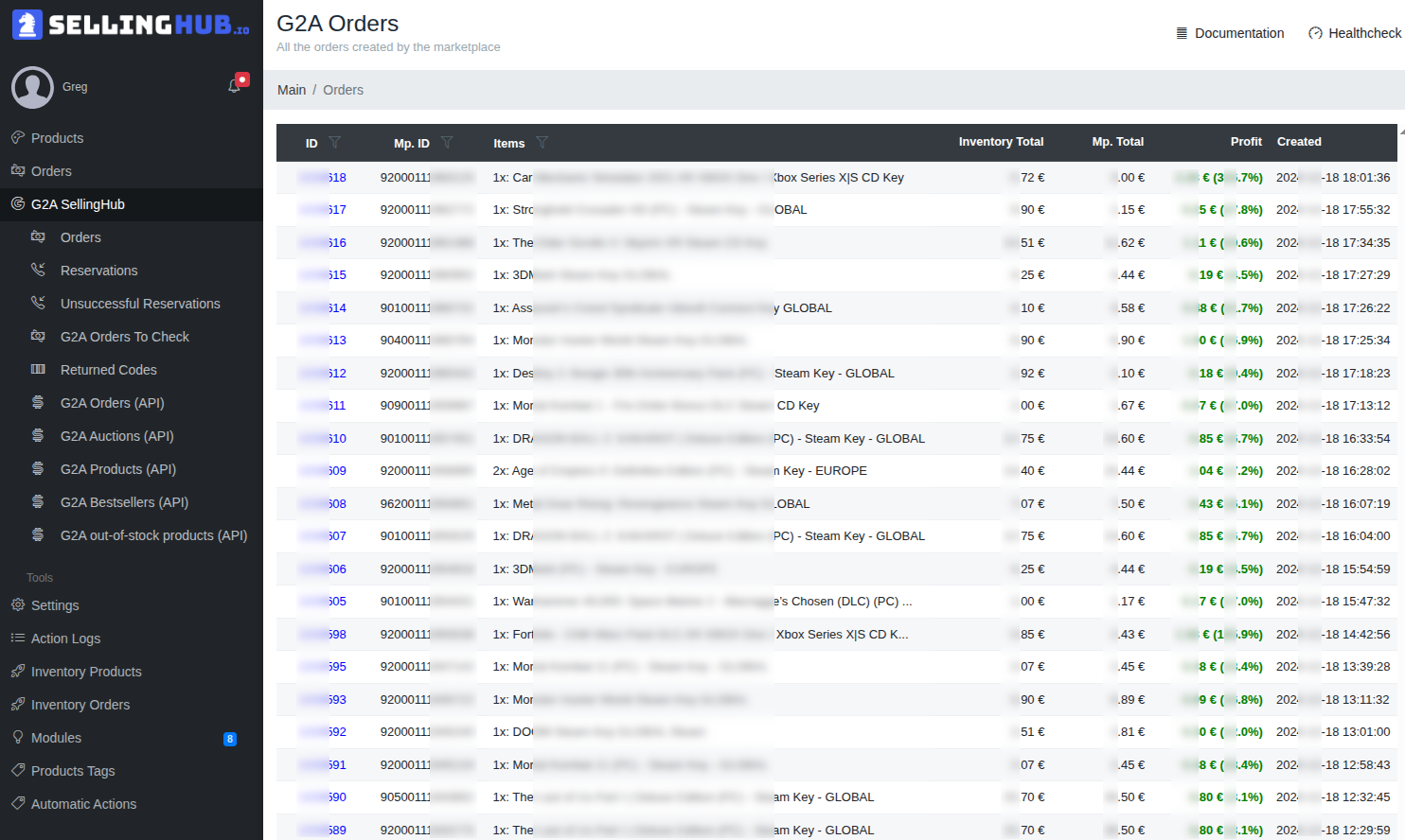 G2A selling channel - orders